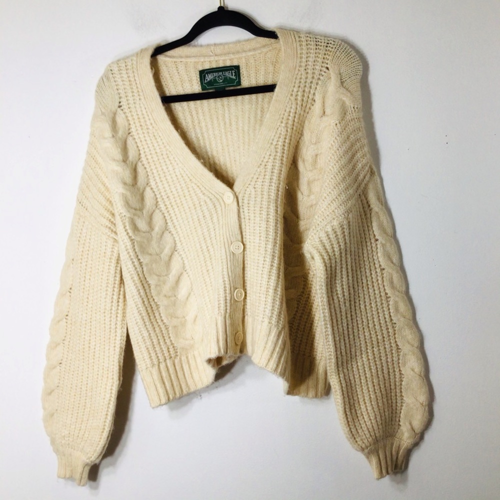 American Eagle cardigan crop chunky vintage large wool blend